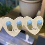 5mm Larimar Bean Studs 925 Silver Earrings