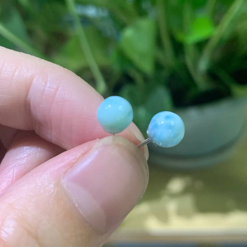 5mm Larimar Bean Studs 925 Silver Earrings