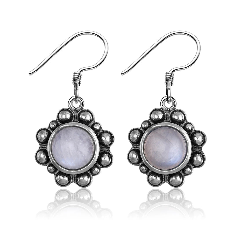 6MM Natural Moonstone Earrings 925 Sterling Silver Pendant Earrings