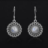 Moonstone Drop Earrings 925 Silver Flower Women's Jewelry