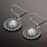 Moonstone Drop Earrings 925 Silver Flower Women's Jewelry