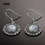 Moonstone Drop Earrings 925 Silver Flower Women's Jewelry