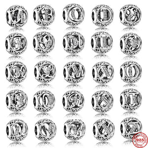 925 Silver Hollow Letters Zirconia DIY Beads Pendant Bracelet Jewelry