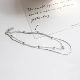 925 Silver Round Bead Anklets for Women Double Layer Snake Bone Chain