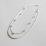 925 Silver Round Bead Anklets Double Layer Snake Bone Chain Fine Jewelry