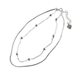 925 Silver Round Bead Anklets Double Layer Snake Bone Chain Fine Jewelry