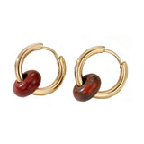 Round Bead Earrings Circle Ear Buckle Hoops with Stone Charm