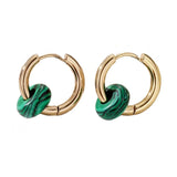 Round Bead Earrings Circle Ear Buckle Hoops with Stone Charm