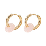 Round Bead Earrings Circle Ear Buckle Hoops with Stone Charm