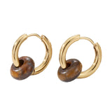 Round Bead Earrings Circle Ear Buckle Hoops with Stone Charm