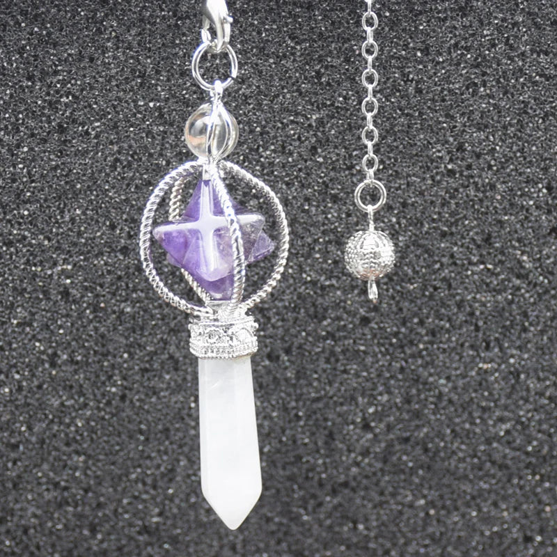 Pink Crystal Merkaba Dowsing Pendulum Quartz Reiki Healing Pendant