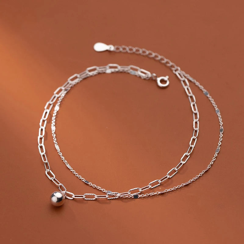 Silver Chain Anklets 925 100% On the Leg Foot Jewelry Double Layer Chain