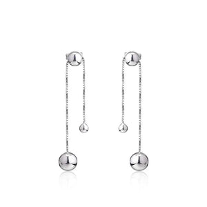 Sterling Silver Round Beads Dangle Earrings Long Chain Drop Earrings
