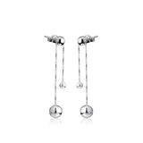 Sterling Silver Round Beads Dangle Earrings Long Chain Drop Earrings