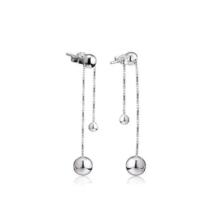 Sterling Silver Round Beads Dangle Earrings Long Chain Drop Earrings
