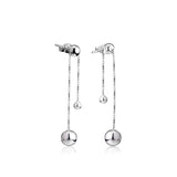 Sterling Silver Round Beads Dangle Earrings Long Chain Drop Earrings
