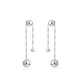 Sterling Silver Round Beads Dangle Earrings Long Chain Drop Earrings