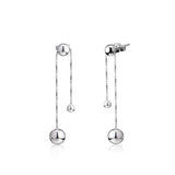Sterling Silver Round Beads Dangle Earrings Long Chain Drop Earrings