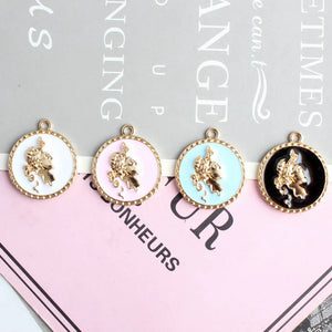 40pcs Round Alloy Charms 22*26mm Enamel Jewelry DIY Earrings Necklace Pendants