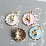 40pcs Round Alloy Charms 22*26mm Enamel Jewelry DIY Earrings Necklace Pendants