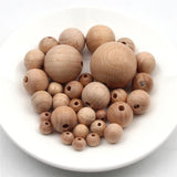 Round Beech Wood Beads 8-30mm Natural Spacer Beads for DIY Jewelry Making