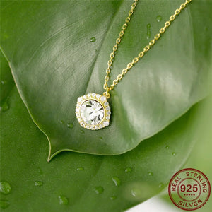 Round CZ Stone Pendant Necklaces 925 Silver Clavicle Necklaces