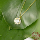 Round CZ Stone Pendant Necklaces 925 Silver Clavicle Necklaces