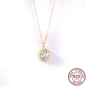 Round CZ Stone Pendant Necklaces 925 Silver Clavicle Necklaces