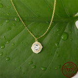 Round CZ Stone Pendant Necklaces 925 Silver Clavicle Necklaces