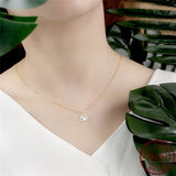 Round CZ Stone Pendant Necklaces 925 Silver Clavicle Necklaces