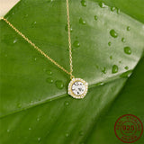 Round CZ Stone Pendant Necklaces 925 Silver Clavicle Necklaces