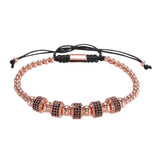 Round CZ Zircon Pave Tube Charm Spacer Braiding Bracelet Men Copper Beaded