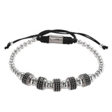 Round CZ Zircon Pave Tube Charm Spacer Braiding Bracelet Men Copper Beaded