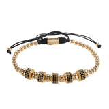 Round CZ Zircon Pave Tube Charm Spacer Braiding Bracelet Men Copper Beaded
