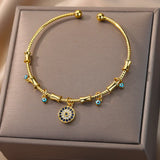 Zircon Evil Eye Bracelet Stainless Steel Charm Cuff Bangle