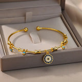 Zircon Evil Eye Bracelet Stainless Steel Charm Cuff Bangle