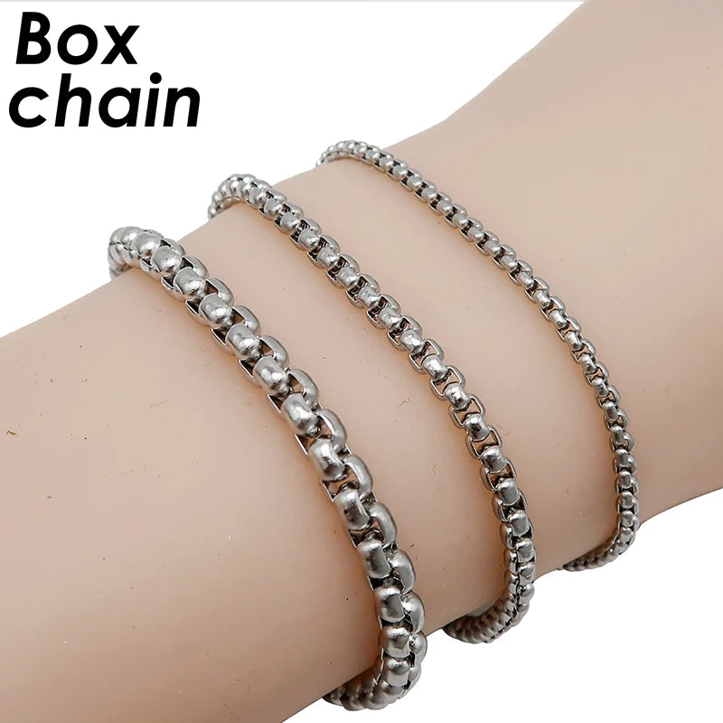 Round Box Chain Stainless Steel Bracelets for Men or Women