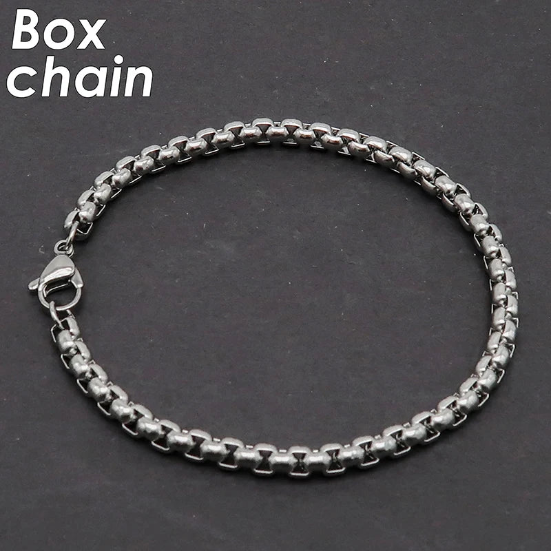 Round Box Chain Stainless Steel Bracelets for Men or Women