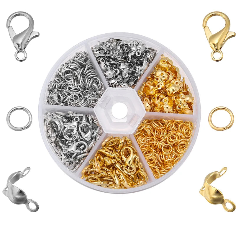 6 Cells Metal Gold/Rhodium Lobster Clasp 100pcs Single Ring for DIY Bracelet