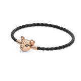 Round Button Leather Woven Bracelet For Women