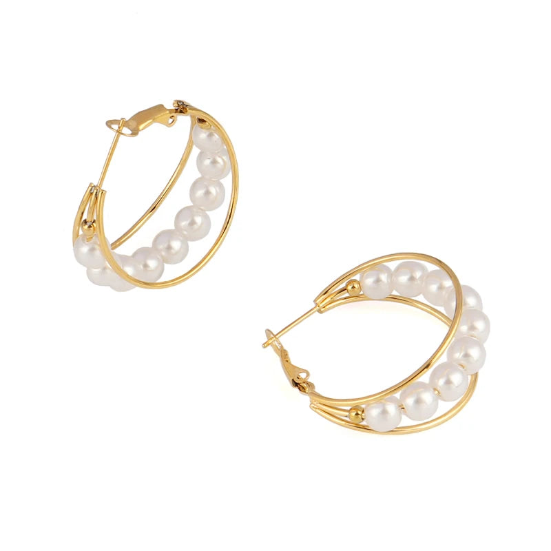 Large Hoop Earrings Peal Stainless Steel Earring Statement Earrings