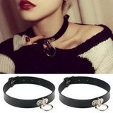 Round Circle Pendant Pu Leather Goth 41cm Punk Sexy Gothic Choker Necklace