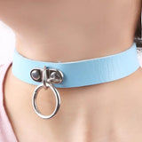 Round Circle Pendant Pu Leather Goth 41cm Punk Sexy Gothic Choker Necklace