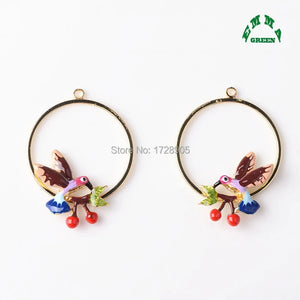 Round Circle Bird Enamel Charm 10pcs for DIY Earring Accessories