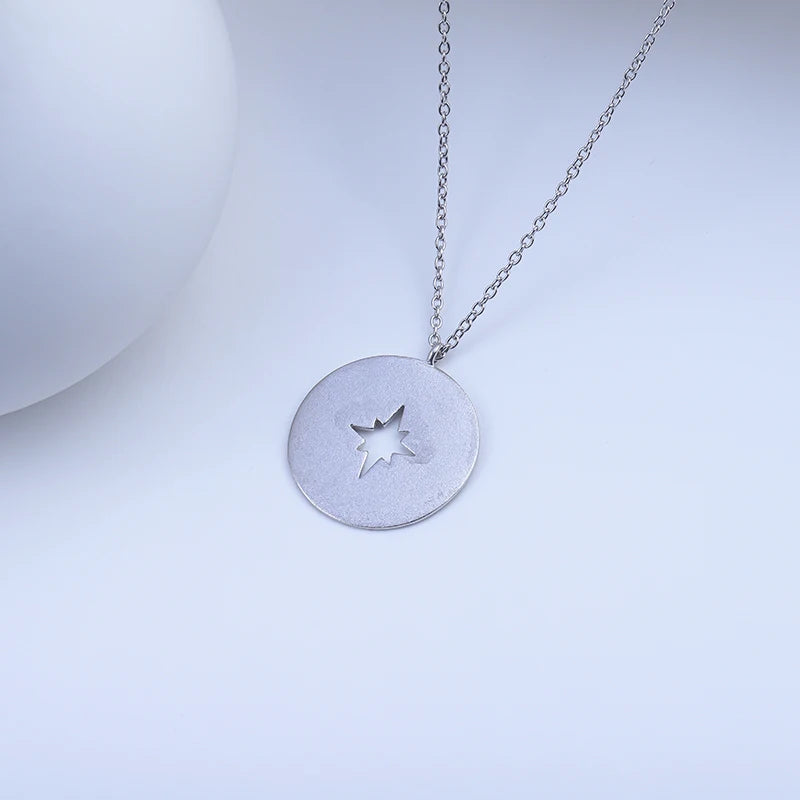 Round Coin Pendant Silver 925 With Chain Claviculate Minimalist Italian Jewelry