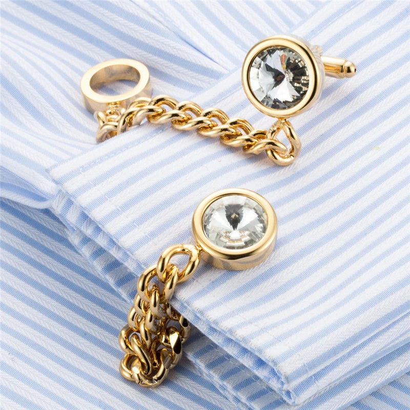 Crystal Cufflinks for Mens Tuxedo Shirt Stud Button Brass Chain Cuff Links Z559