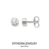 Round Crystal Stud Earrings, 925 Sterling Silver Small Gift For Women