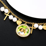 Heart Pearl Cross Bracelet Chain Women Jewelry Gift Bangle