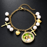 Heart Pearl Cross Bracelet Chain Women Jewelry Gift Bangle