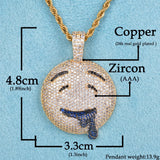 Round Drool Face Pendant Rope Chain Cubic Zircon Men's Hip Hop Necklace